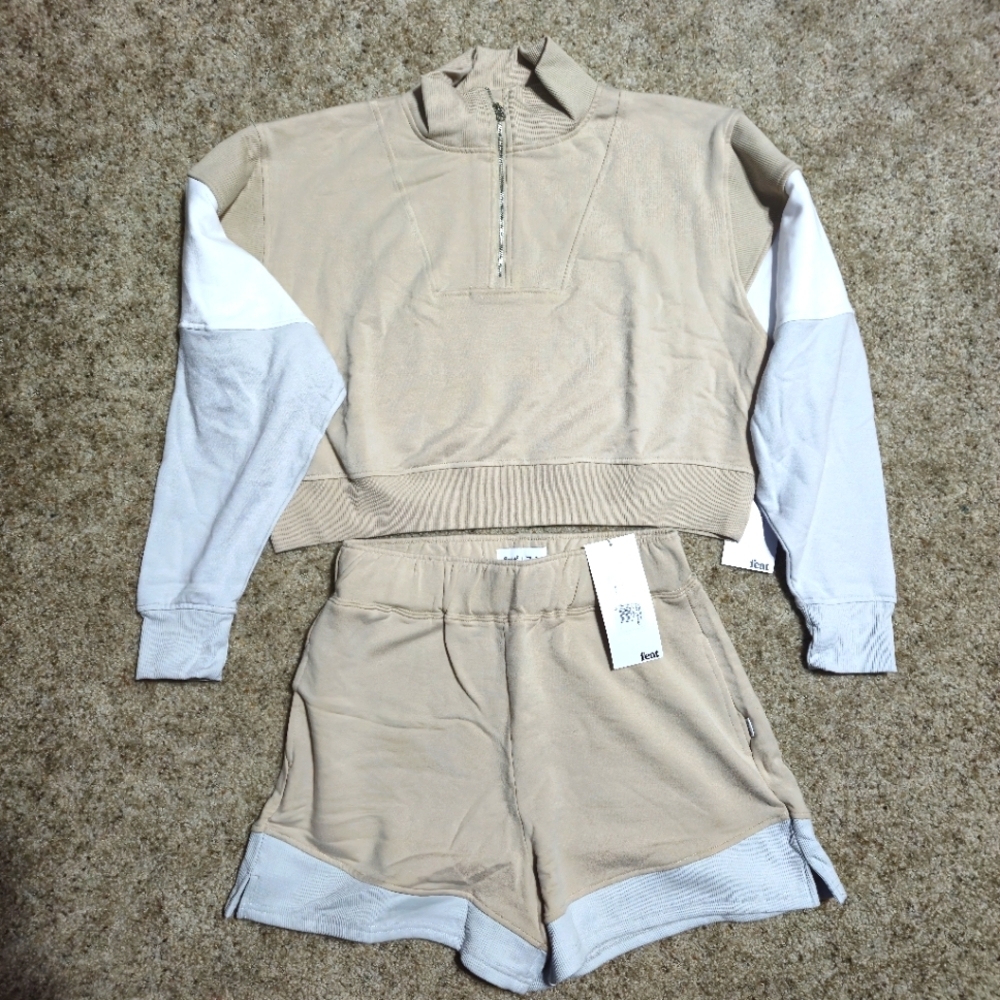 Feat Helen Owen TreeCell Plush Half Zip Jacket and Shorts Set NWT